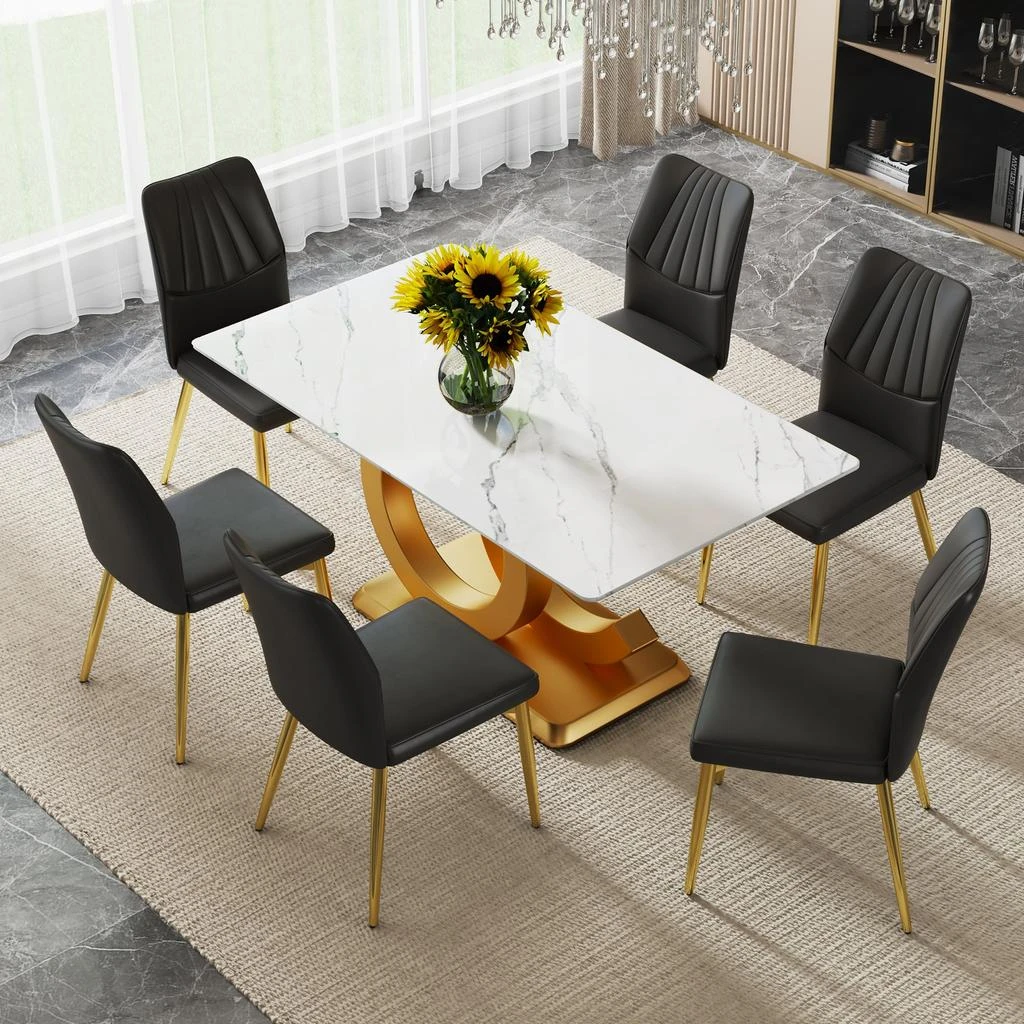 商品Streamdale Furniture|Streamdale Rectangular dining table with 6 modern chairs,价格¥12172,第1张图片