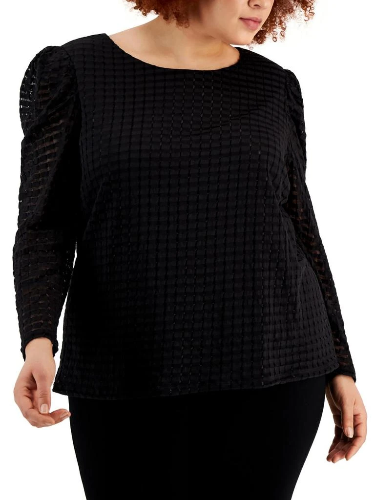 商品Calvin Klein|Plus Womens Checkered Puff Shoulder Pullover Top,价格¥157,第2张图片详细描述