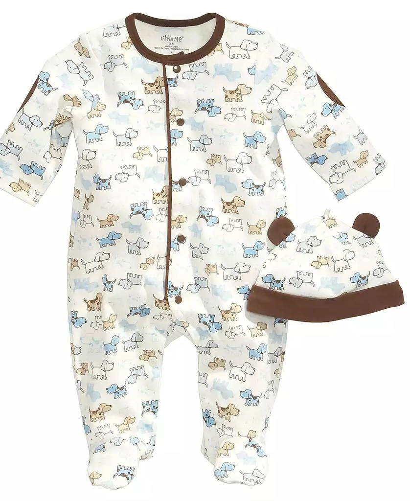 商品Little Me|Baby Boys Cute Puppies Hat and Footed Coveralls Set,价格¥102,第1张图片