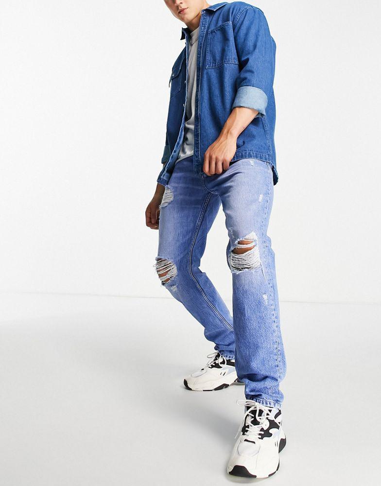 商品Tommy Hilfiger|Tommy Jeans Ethan relaxed straight fit heavy distressed jeans in light wash,价格¥406,第1张图片