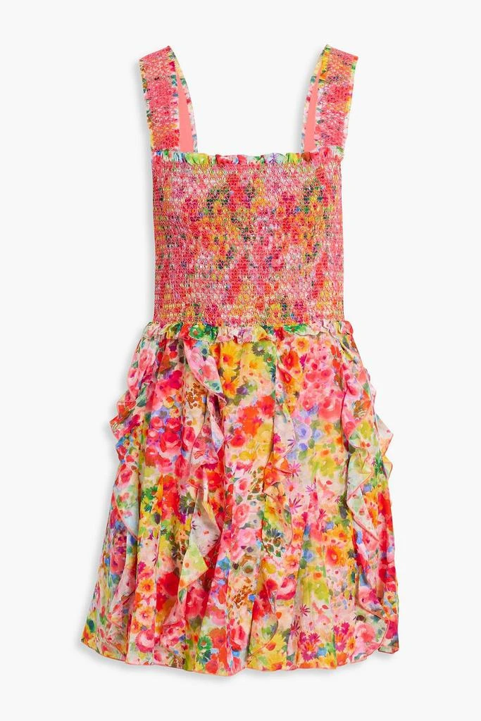 商品Alice + Olivia|Jocelyn smocked floral-print cotton and silk-blend voile mini dress,价格¥1230,第1张图片
