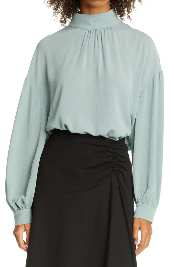 商品Vince|Shirred Mock Neck Silk Top,价格¥1313,第1张图片