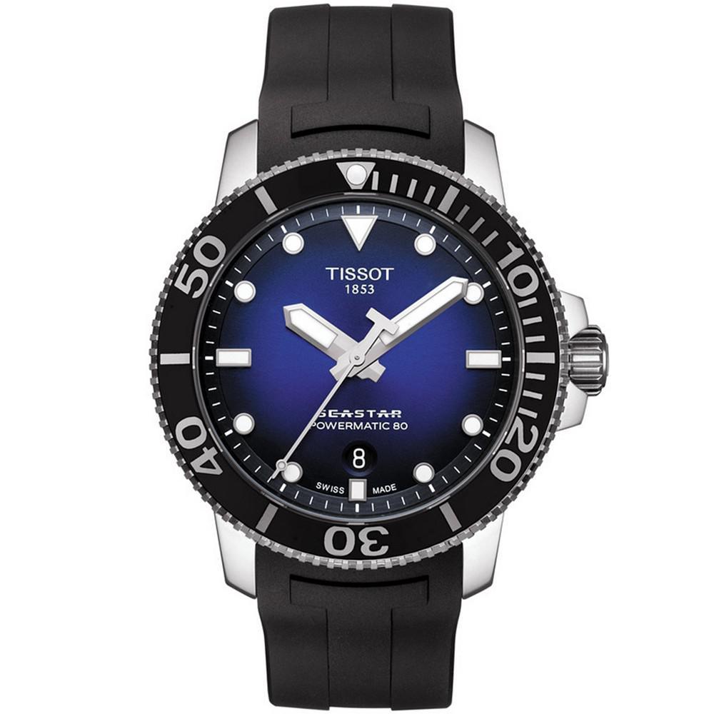 商品Tissot|Men's Swiss Automatic Seastar 1000 Powermatic 80 Black Rubber Strap Diver Watch 43mm,价格¥5040,第1张图片