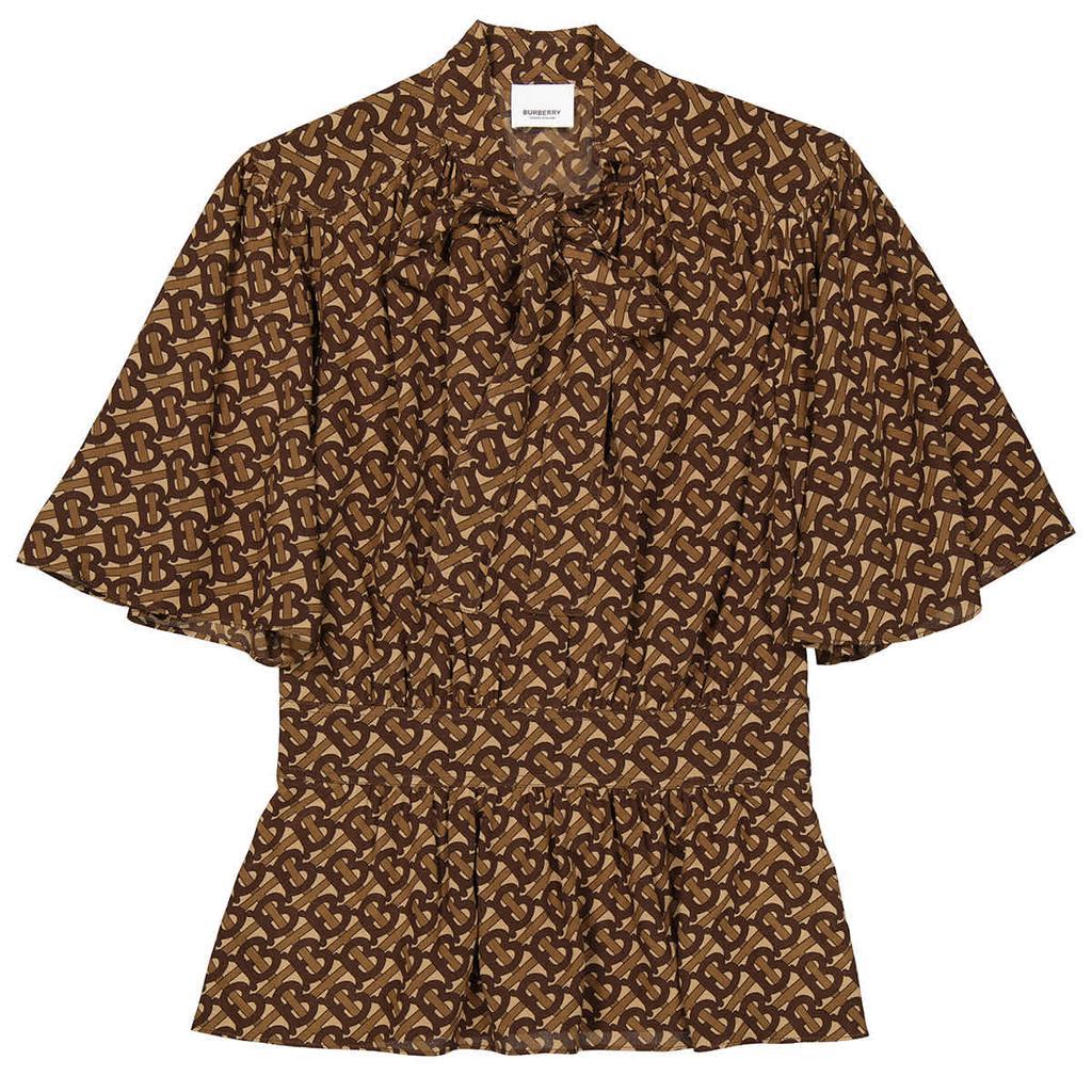 商品Burberry|Monogram Print Silk Blouse in Bridle Brown,价格¥3041,第1张图片