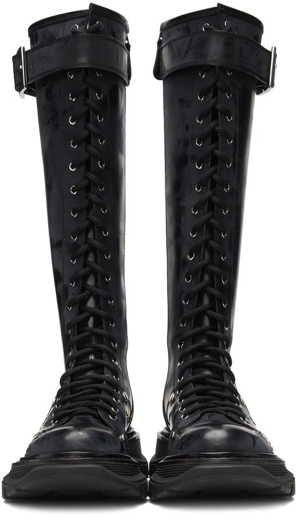 商品Alexander McQueen|Black Tread Lace-Up Tall Boots,价格¥6022,第2张图片详细描述