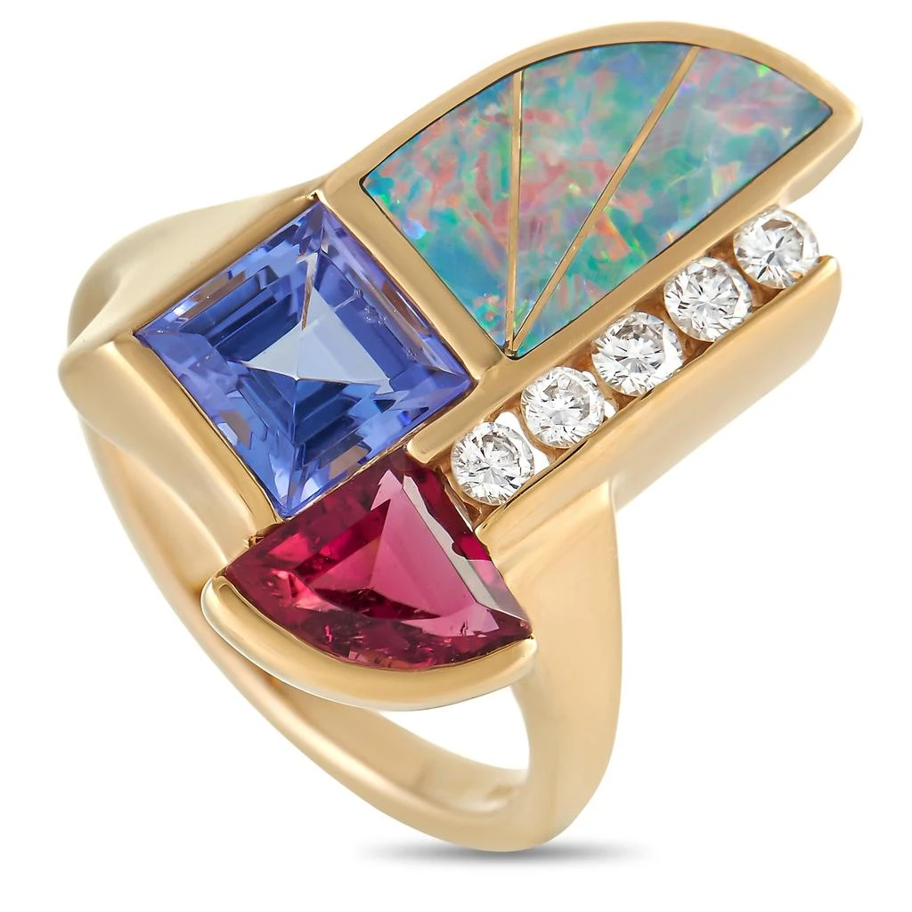 商品Kabana|Kabana 14K Yellow Gold 0.20 ct Diamond, Tourmaline, Tanzanite, and Inlaid Opal Ring,价格¥16597,第1张图片