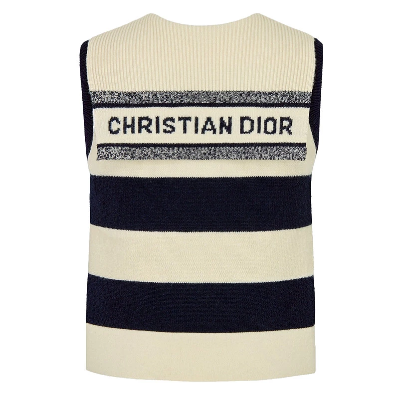 商品Dior|【预售3-7天】DIOR/迪奥 21早秋 CHRISTIAN DIOR系列 女士海军蓝和本色羊毛无袖毛衣144T51AM318_X5802,价格¥12614,第4张图片详细描述