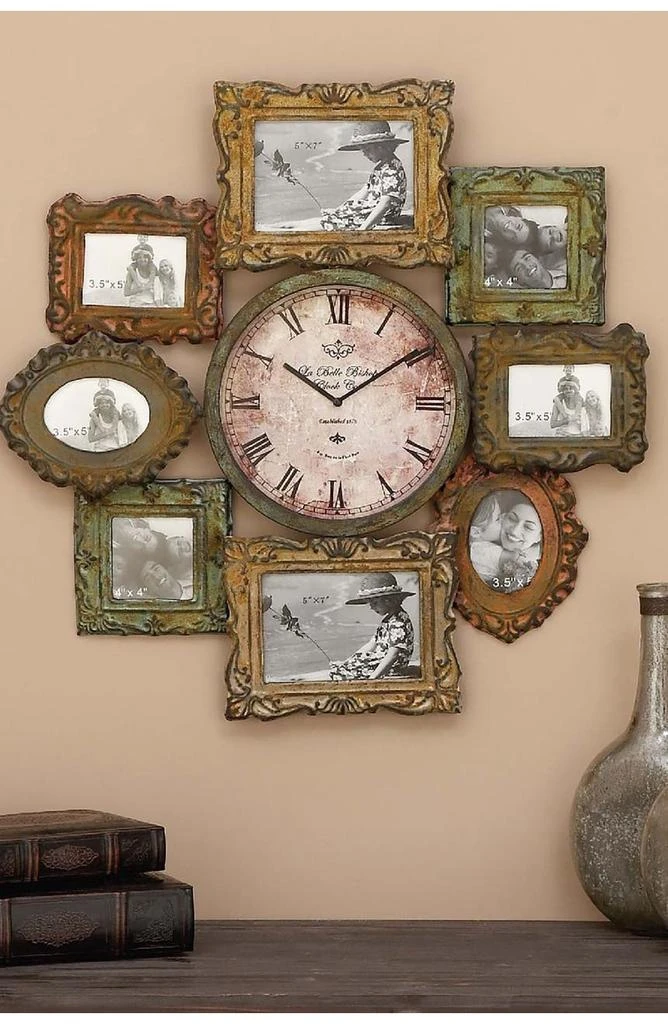 商品WILLOW ROW|Green Metal 8-Photo Opening Wall Clock,价格¥831,第2张图片详细描述