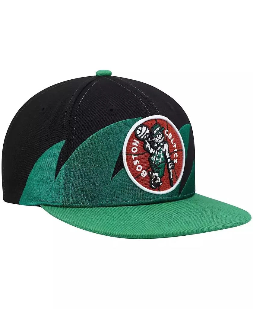 商品Mitchell & Ness|Men's Black and Kelly Green Boston Celtics Hardwood Classics Sharktooth Snapback Hat,价格¥225,第4张图片详细描述