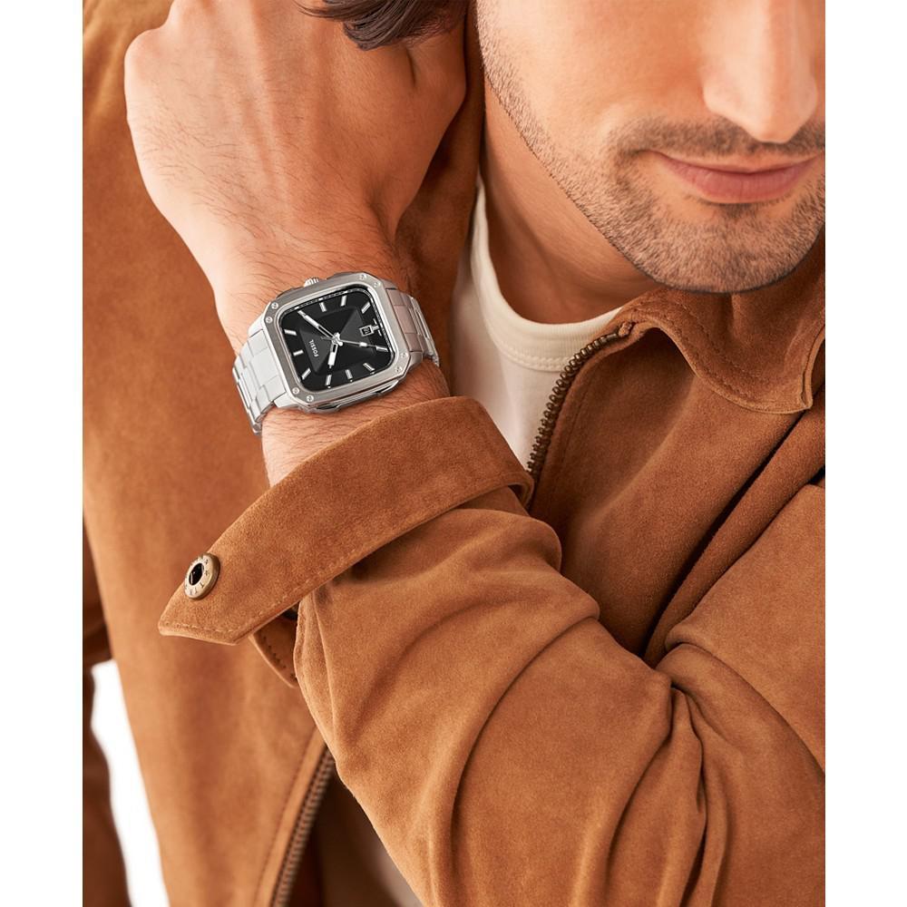 商品Fossil|Men's Inscription Silver-Tone Stainless Steel Bracelet Watch, 42mm,价格¥1090,第6张图片详细描述