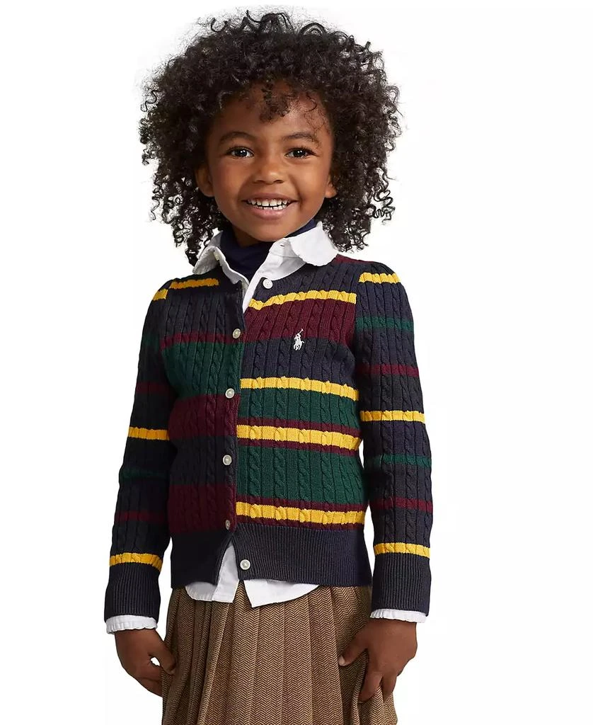 商品Ralph Lauren|Toddler and Little Girls Striped Mini-Cable Cotton Cardigan,价格¥211,第1张图片
