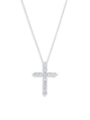 商品Badgley Mischka|14K White Gold & 2 TCW Lab-Grown Diamond Cross-Shaped Pendant Necklace,价格¥14047,第1张图片