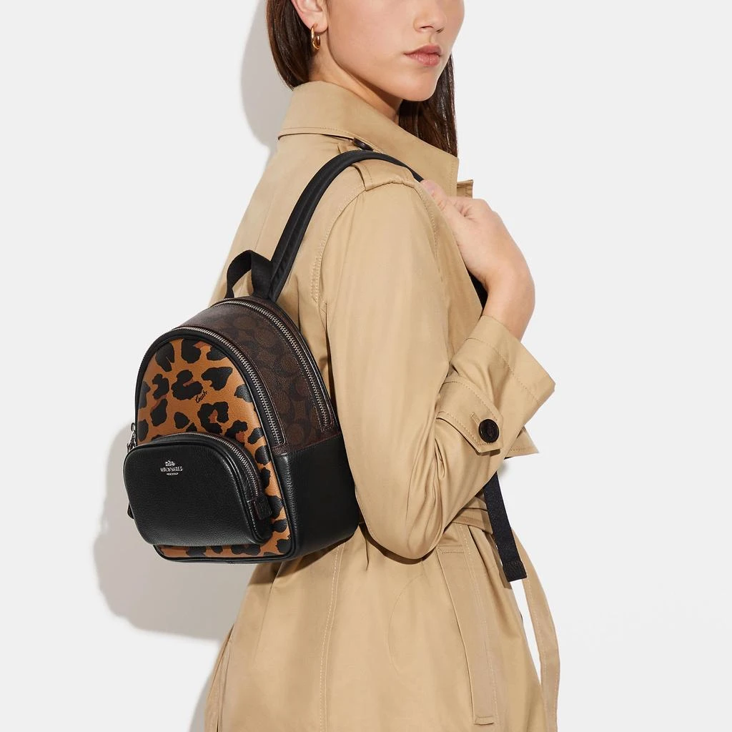 商品Coach|Coach Outlet Mini Court Backpack In Signature Canvas With Leopard Print,价格¥1490,第3张图片详细描述