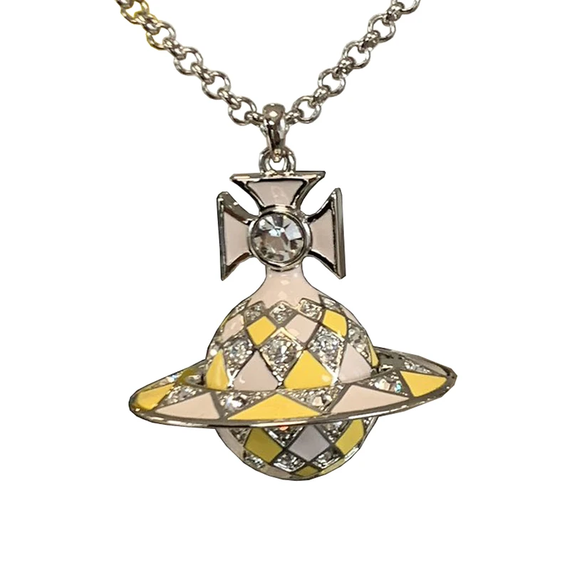 商品Vivienne Westwood|【现货】西太后 女士黄粉混色金属制土星吊坠项链63020232-02P325-CN,价格¥1313,第1张图片