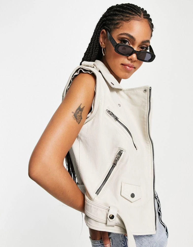 商品ALL SAINTS|Allsaints Morgan biker jacket with removable sleeves in white,价格¥2120,第3张图片详细描述