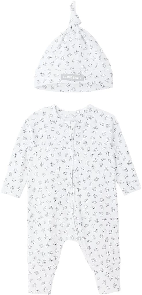 商品Burberry|白色 Thomas Bear 婴儿连身裤 & 毛线帽,价格¥1300,第1张图片