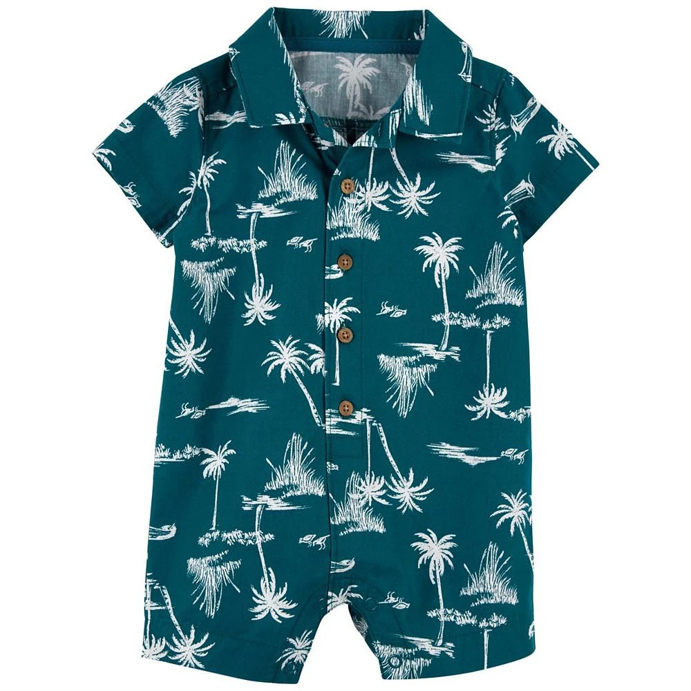 商品Carter's|Baby Boys Palm Tree Print Collared Button Front Cotton Romper,价格¥99,第1张图片