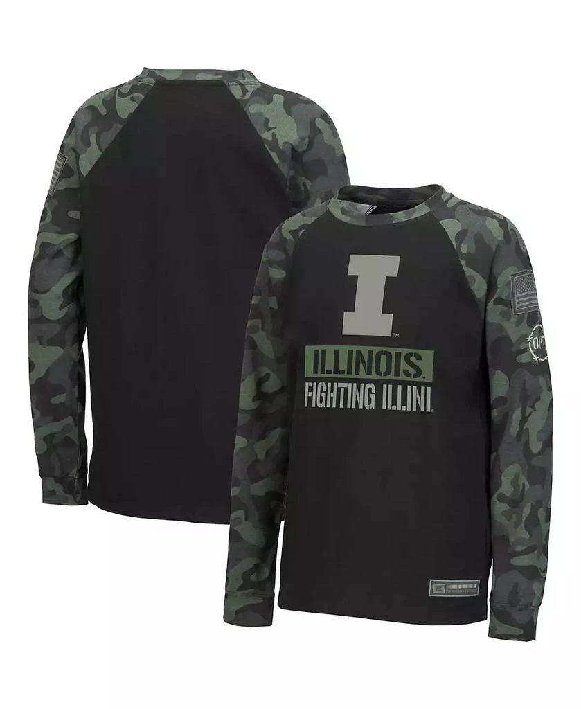 商品Colosseum|Big Boys Black, Camo Illinois Fighting Illini OHT Military-Inspired Appreciation Raglan Long Sleeve T-shirt,价格¥271,第2张图片详细描述