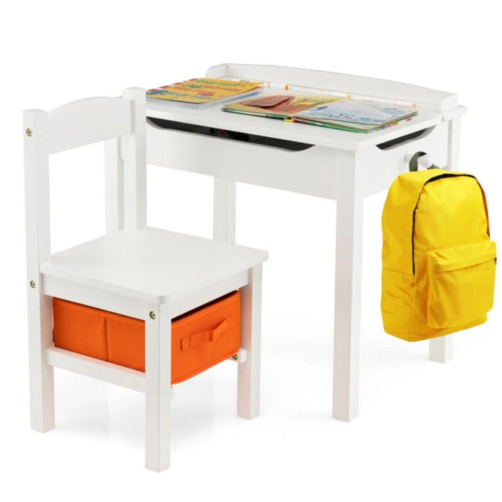 商品Hivvago|Wood Activity Kids Table and Chair Set with Storage Space-White,价格¥675,第1张图片