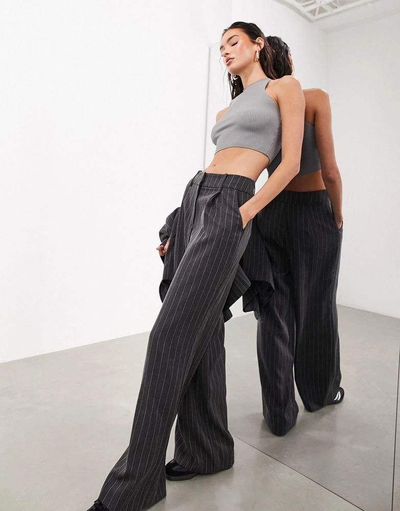 商品ASOS|ASOS EDITION pleat front wide leg trouser in charcoal pinstripe,价格¥405,第1张图片