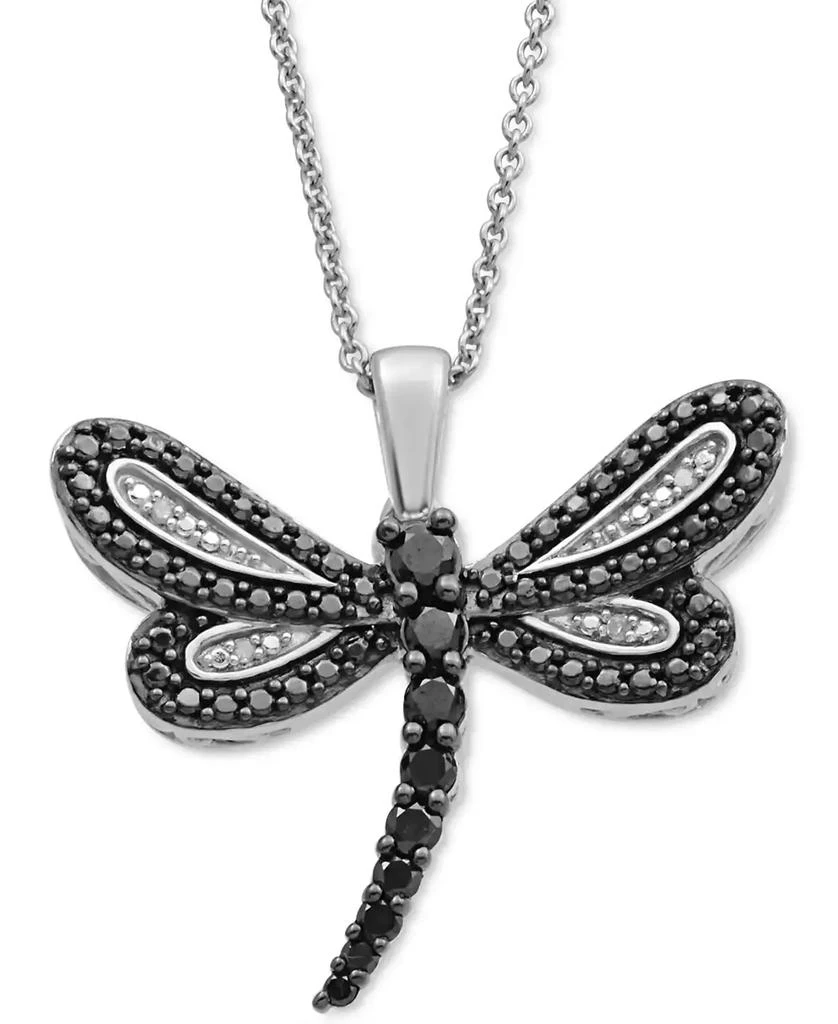 商品Macy's|Black Diamond (1/4 ct. t.w.) & White Diamond Accent Dragonfly Pendant Necklace in Sterling Silver, 16" + 2" extender,价格¥752,第1张图片