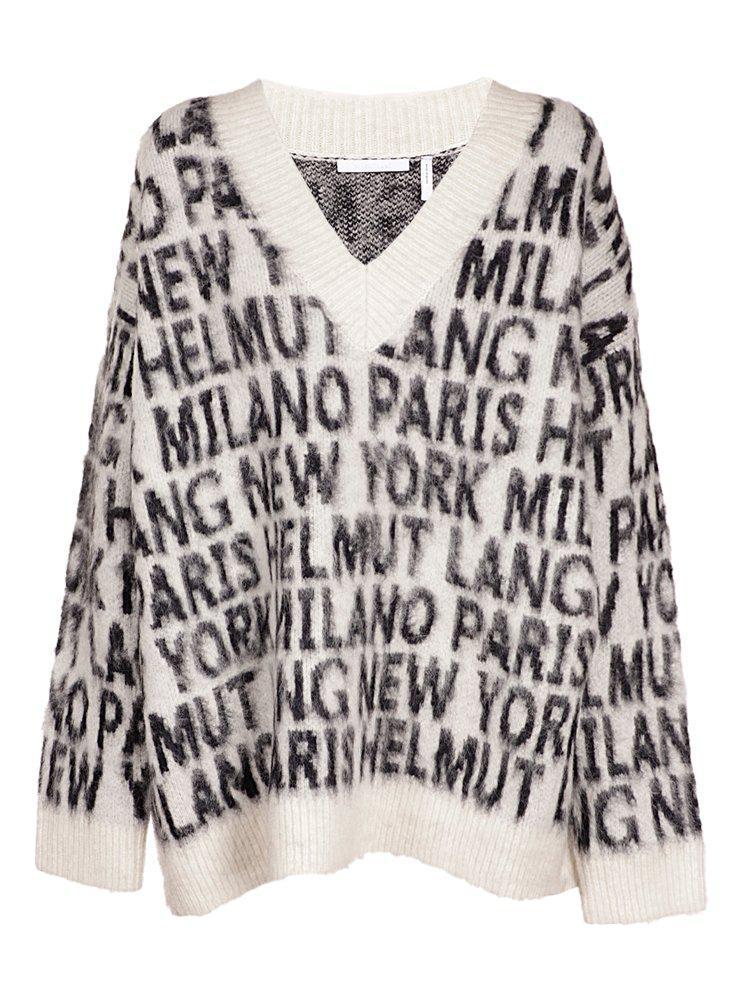 商品Helmut Lang|Helmut Lang Allover Logo Printed V-Neck Sweater,价格¥2258,第1张图片