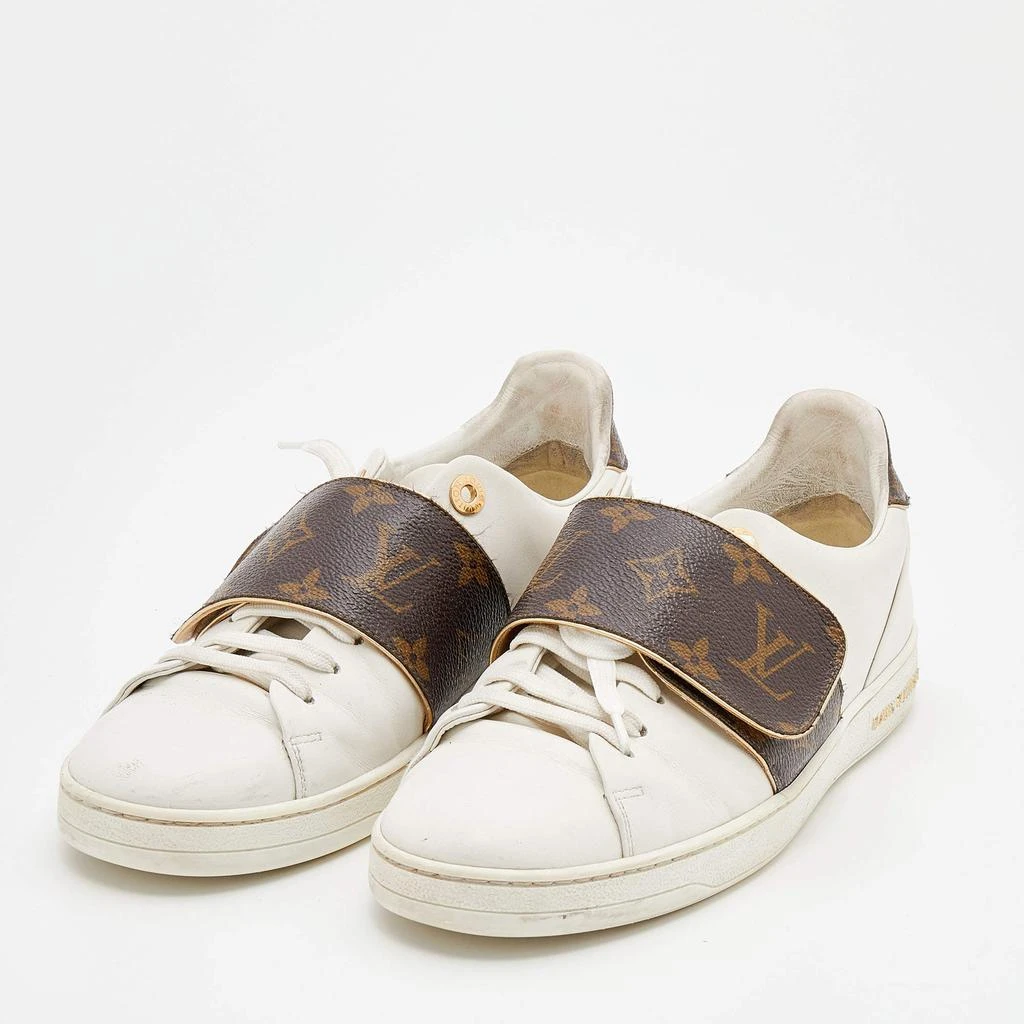 商品[二手商品] Louis Vuitton|Louis Vuitton White/Brown Leather And Monogram Canvas Frontrow Sneakers Size 37.5,价格¥3622,第2张图片详细描述
