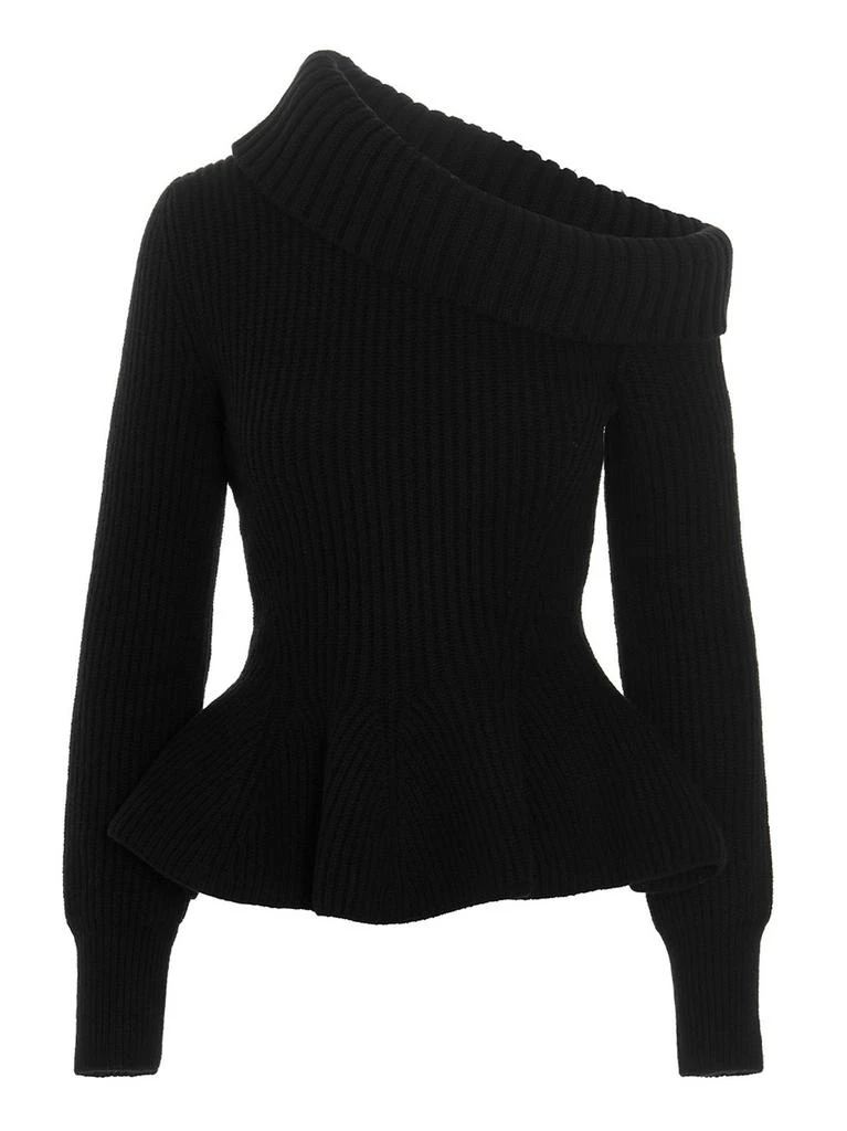 商品Alexander McQueen|Alexander McQueen Peplum Ribbed Long-Sleeved Top,价格¥5952,第1张图片