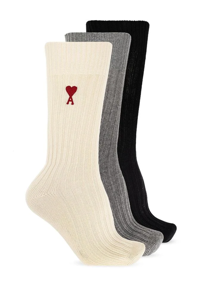 商品AMI|AMI Paris Ami De Coeur Logo Embroidered Ribbed 3-Pack Socks,价格¥527,第1张图片