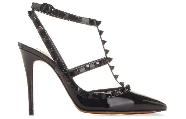 商品[国内直发] Valentino|华伦天奴 Rockstud 尖头铆钉 细跟 高跟鞋 女款 黑色,价格¥7409,第3张图片详细描述