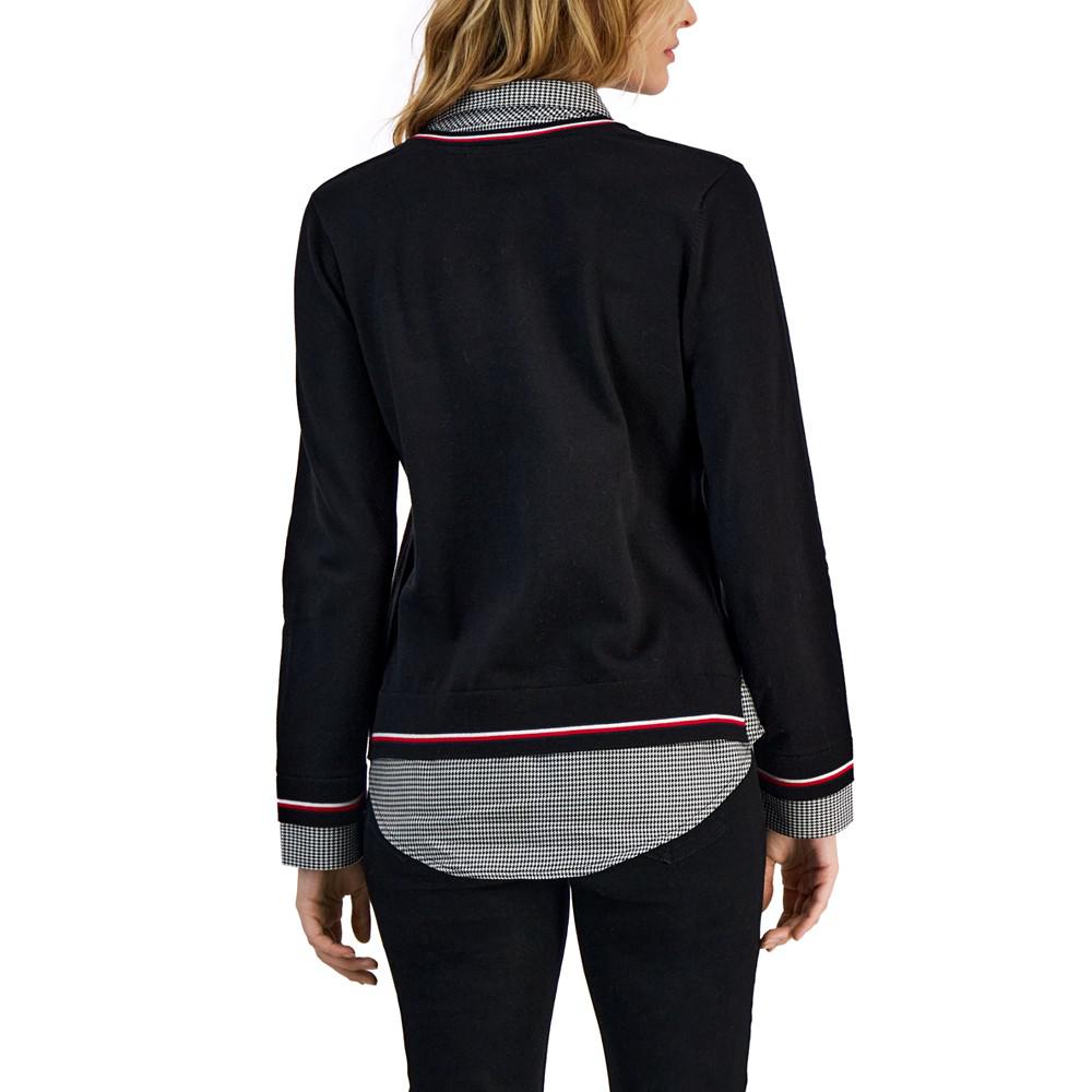 Women's Cotton Mini Check Layered-Look Sweater商品第2张图片规格展示