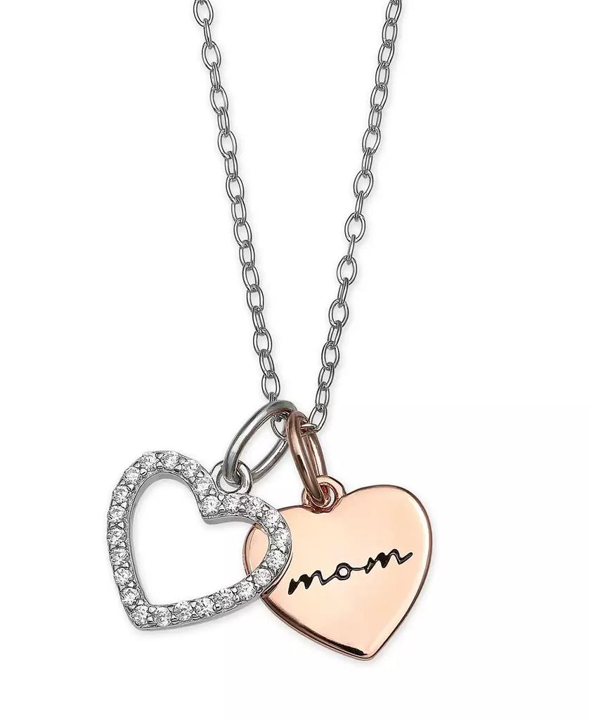 商品Giani Bernini|Cubic Zirconia Mom Heart Pendant 18" Necklace in Sterling Silver and 18k Rose Gold Over Sterling Silver,价格¥222,第1张图片