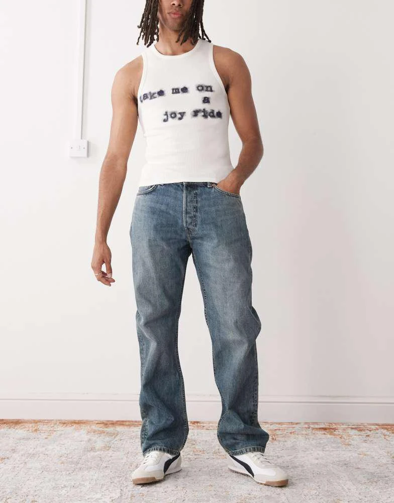 商品Weekday|Weekday Space relaxed fit straight leg jeans in vintage blue wash,价格¥519,第1张图片