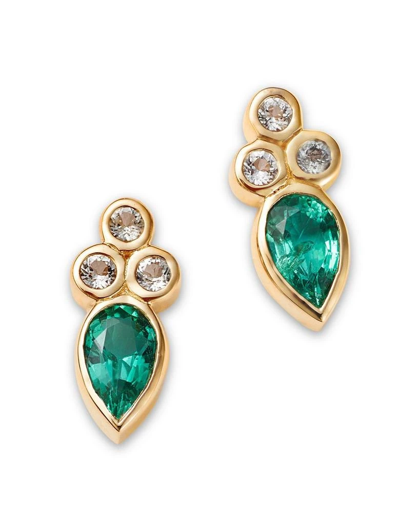 商品Moon & Meadow|14K Yellow Gold Emerald & White Topaz Bezel Stud Earrings - Exclusive,价格¥7185,第1张图片