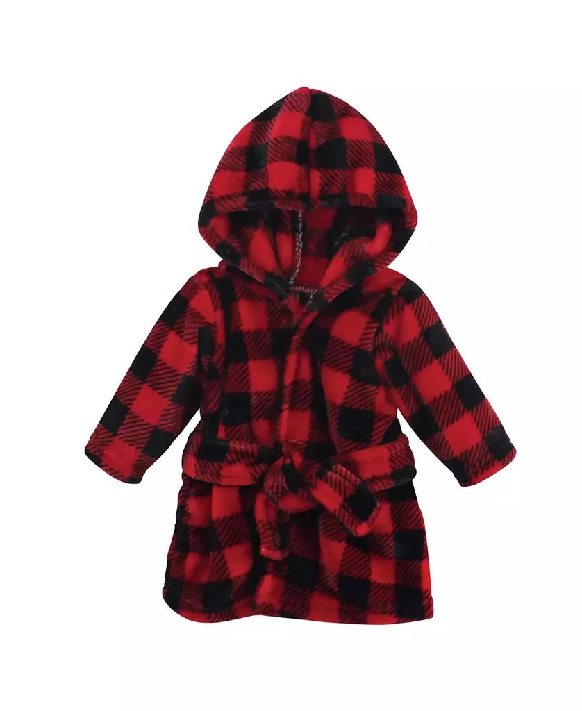 商品Hudson|Infant Plush Animal Face Bathrobe, Red Black Plaid, 0-9 Months,价格¥143,第1张图片