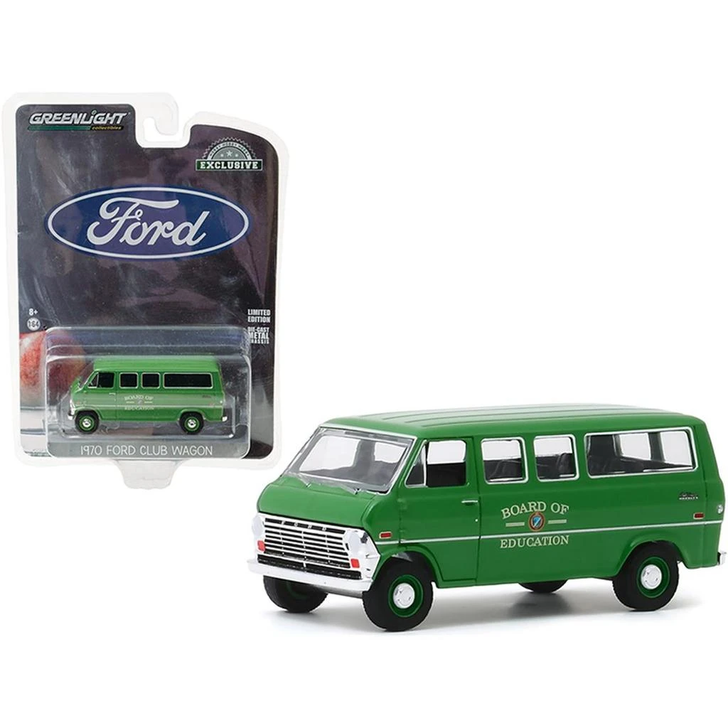 商品Greenlight|1970 Ford Club Wagon Van Green Board of Education Hobby Exclusive 0.16 4 Diecast Model,价格¥172,第1张图片