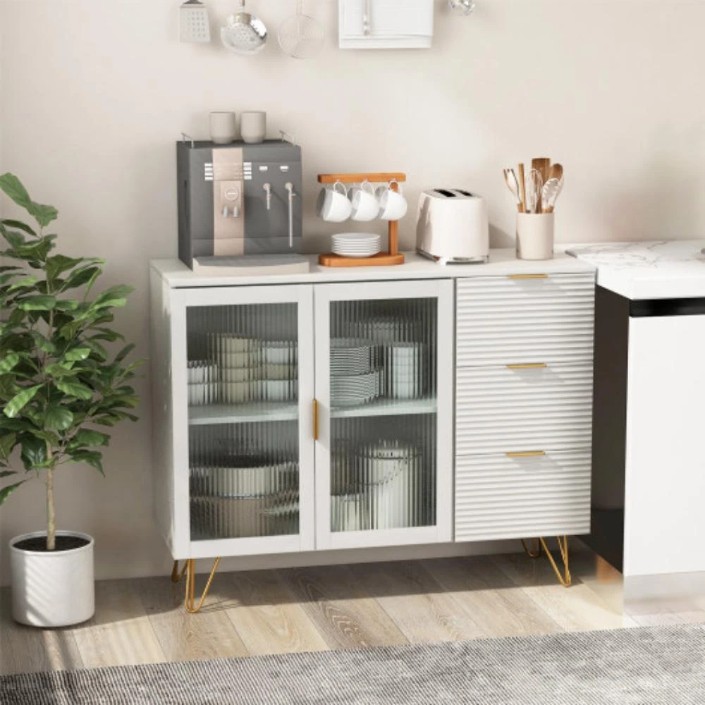 商品Hivvago|Modern Sideboard Buffet Cabinet with 2 Doors and 3 Drawers for Living Room Dining Room-White,价格¥1734,第2张图片详细描述