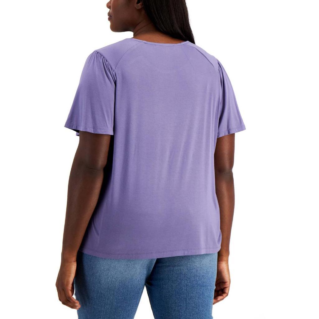 商品Tommy Hilfiger|Tommy Hilfiger Womens Plus Flutter Sleeve Jersery T-Shirt,价格¥123,第4张图片详细描述