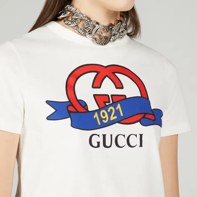 商品Gucci|【预售3-7天】古驰23新款 女士白色互扣式G921棉质T恤748287XJFND9095,价格¥3339,第5张图片详细描述