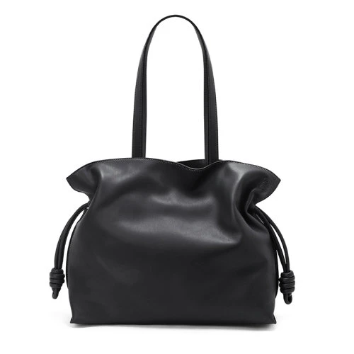 商品Loewe|【包税】 LOEWE/罗意威 Flamenco系列 女士大号复古黑色纳帕牛皮革拉绳收紧单肩手提包A411FL1X01-1100,价格¥19286,第1张图片
