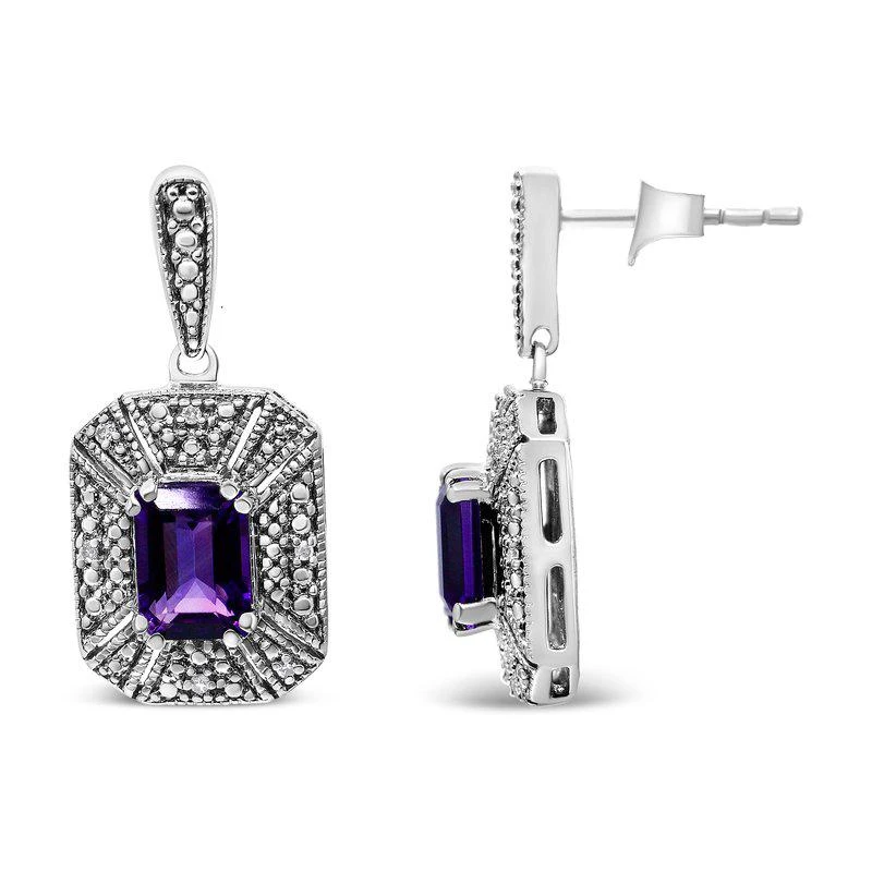 商品Haus of Brilliance|.925 Sterling Silver Diamond Accent And 7x5mm Purple Amethyst Stud Earrings I-J Color, I2-I3 Clarity,价格¥4106,第2张图片详细描述