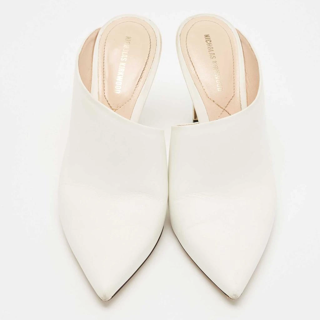 商品[二手商品] Nicholas Kirkwood|Nicholas Kirkwood White Leather Mira Pointed Toe Mules Size 38,价格¥1032,第3张图片详细描述