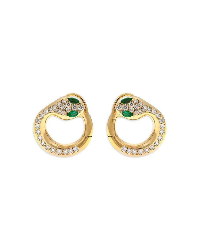 商品Crivelli|18K Yellow Gold Diamond & Emerald Serpent Hoop Earrings - Exclusive, Italy Campaign,价格¥68896,第1张图片详细描述