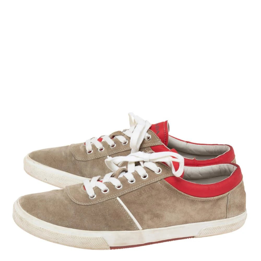 商品[二手商品] Prada|Prada Grey/Red Suede  Lace Up Sneakers Size 44,价格¥923,第4张图片详细描述