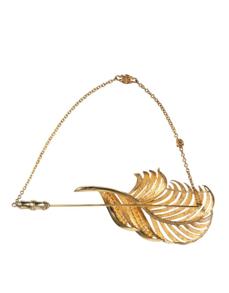 商品Dolce & Gabbana|Dolce & Gabbana Gold Tone 925 Sterling Silver Leaf Crystal Chain Brooch,价格¥3092,第4张图片详细描述