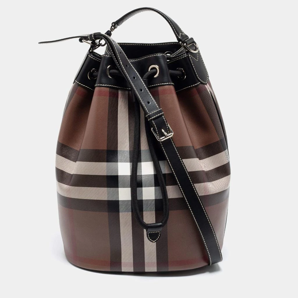 商品Burberry|Burberry Brown Check Print Drawcord Chesterton Bucket Bag,价格¥9360,第1张图片