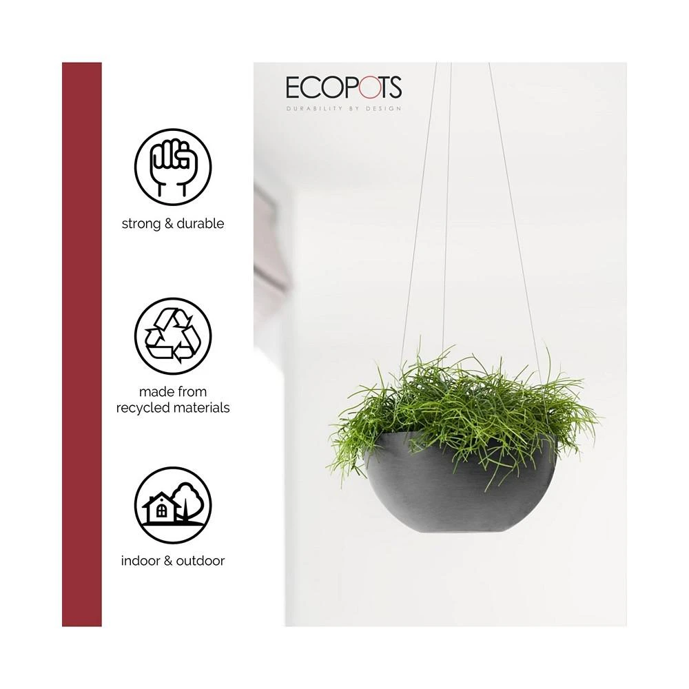 商品ECOPOTS|Plastic Round Hanging Brussels Flower Pot , Dark Grey, 10.5",价格¥257,第3张图片详细描述