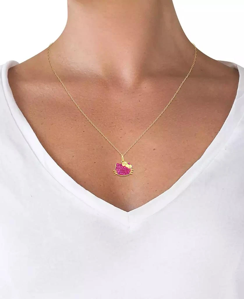 商品Macy's|Hello Kitty Fuchsia Crystal & Enamel Cluster Silhouette 18" Pendant Necklace in 18k Gold-Plated Sterling Silver,价格¥202,第2张图片详细描述