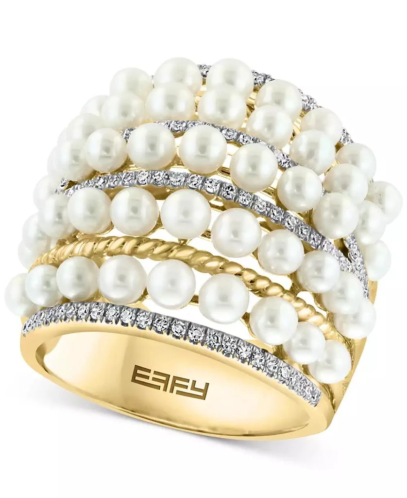 商品Effy|EFFY® Cultured Freshwater Pearl (4mm) & Diamond (3/8 ct. t.w.) Multirow Statement Ring in 14k Gold,价格¥15040,第1张图片