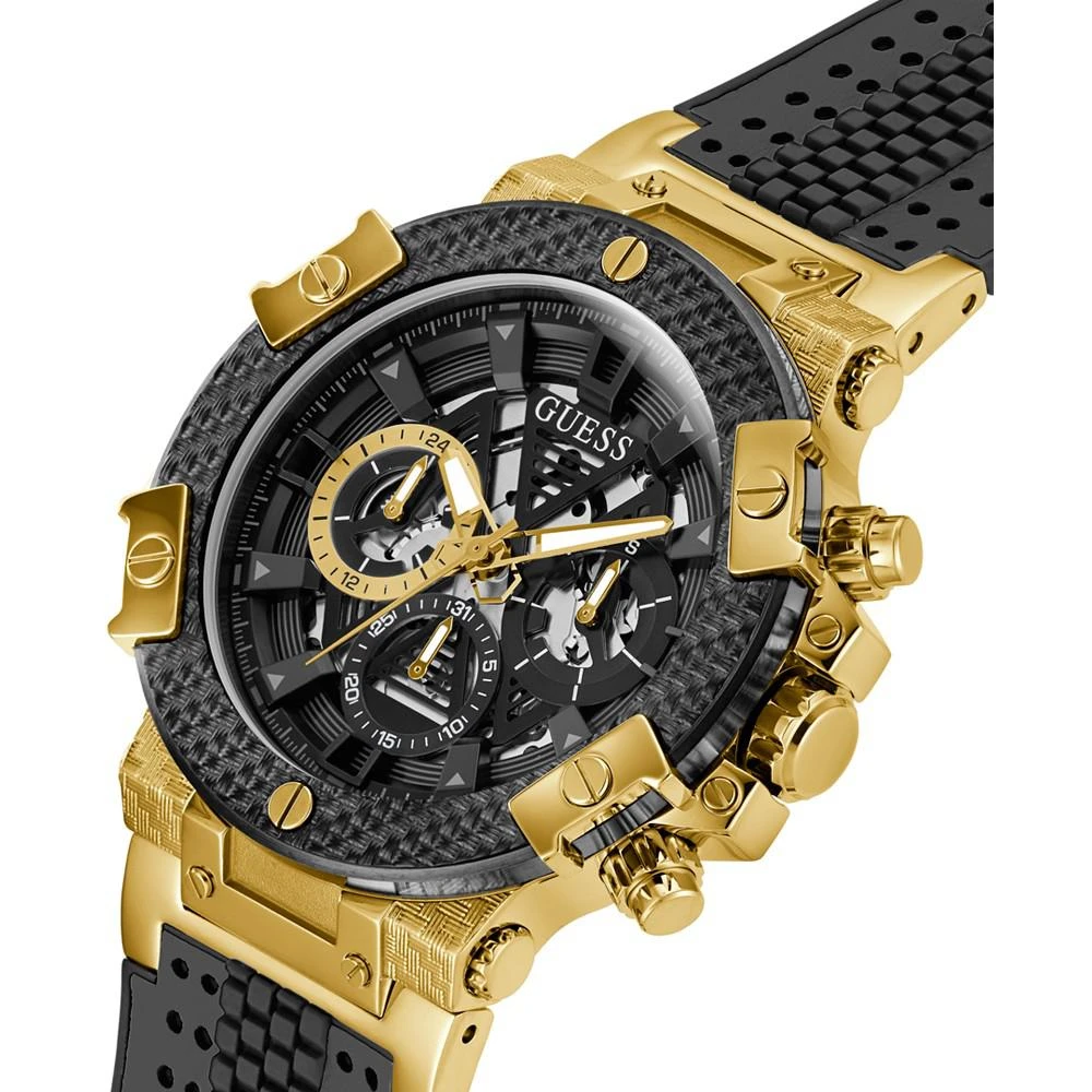 商品GUESS|Men's Gold-Tone Gray Genuine Leather, Silicone Strap, Multi-Function Watch, 46mm,价格¥805,第4张图片详细描述